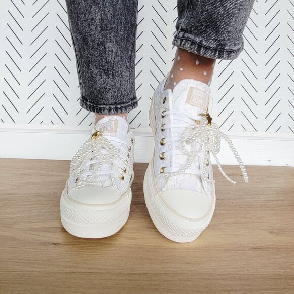 Converse Chuck Taylor Platform Pearls Lace 8.5 Women Shoes Party Sneaker A15197C - Picture 6 of 16